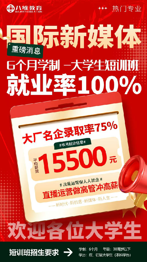八維職業(yè)學(xué)校國際新媒體最新就業(yè)喜報(bào)